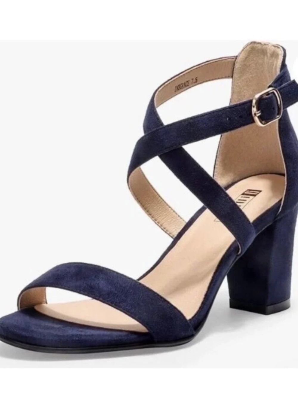IDIFU Navy Suede Cross Strap Sandals with Block Heel Size 8.5